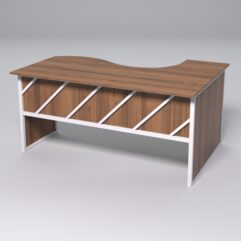 Стол эргономичный офисный СЭ-11 (левосторонний) СТРОНГ в стиле ЛОФТ декор №2, Орех + металлический каркас Белый