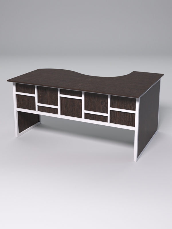 Стол эргономичный офисный СЭ-11 (левосторонний) СТРОНГ в стиле ЛОФТ декор №3, Дуб Венге + металлический каркас Белый