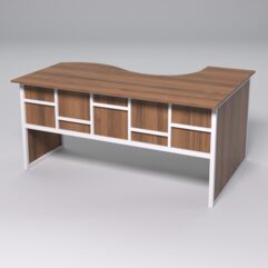 Стол эргономичный офисный СЭ-11 (левосторонний) СТРОНГ в стиле ЛОФТ декор №3, Орех + металлический каркас Белый