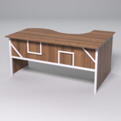 Стол эргономичный офисный СЭ-11 (левосторонний) СТРОНГ в стиле ЛОФТ декор №4, Орех + металлический каркас Белый