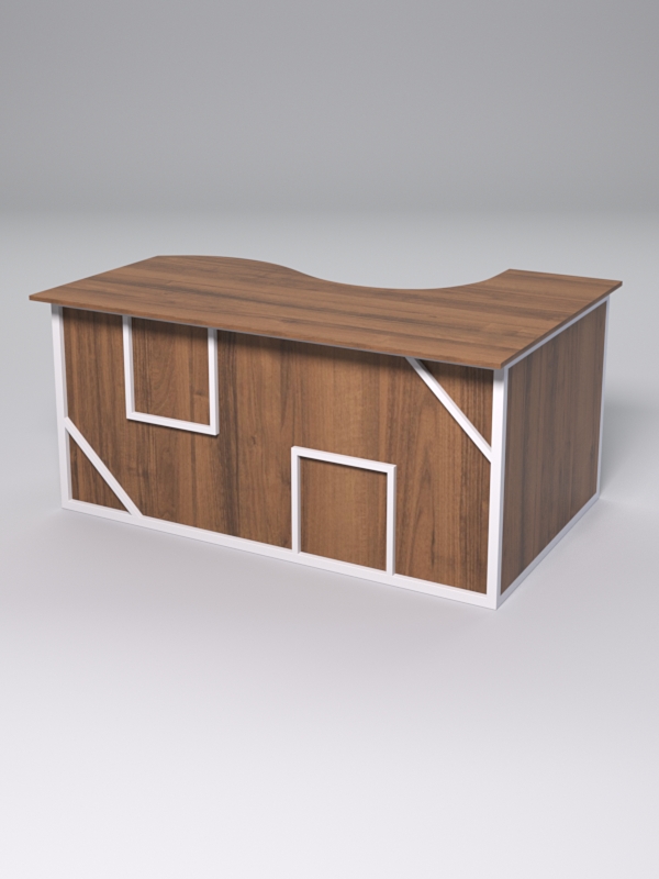 Стол эргономичный офисный СЭ-11А (левосторонний) СТРОНГ в стиле ЛОФТ декор №4, Орех + металлический каркас Белый