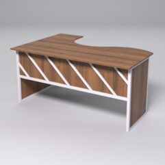 Стол эргономичный офисный СЭ-12 (правосторонний) СТРОНГ в стиле ЛОФТ декор №2, Орех + металлический каркас Белый