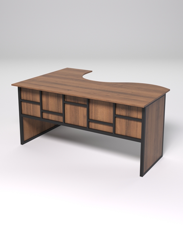 Стол эргономичный офисный СЭ-12 (правосторонний) СТРОНГ в стиле ЛОФТ декор №3, Орех