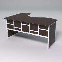 Стол эргономичный офисный СЭ-12 (правосторонний) СТРОНГ в стиле ЛОФТ декор №3, Дуб Венге + металлический каркас Белый