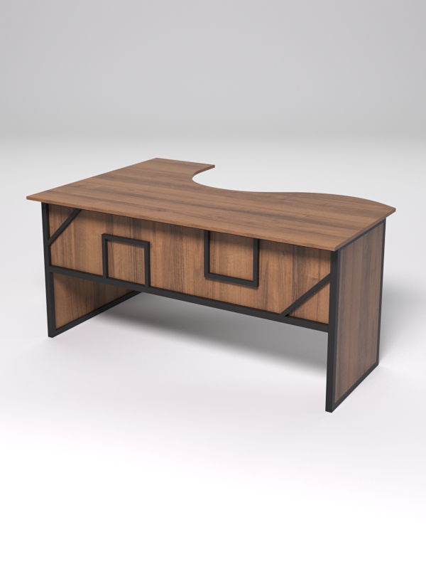 Стол эргономичный офисный СЭ-12 (правосторонний) СТРОНГ в стиле ЛОФТ декор №4, Орех