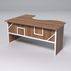 Стол эргономичный офисный СЭ-12 (правосторонний) СТРОНГ в стиле ЛОФТ декор №4, Орех + металлический каркас Белый