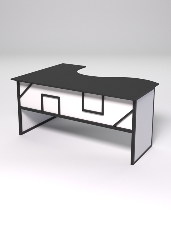 Стол эргономичный офисный СЭ-12 (правосторонний) СТРОНГ в стиле ЛОФТ декор №4, Черный и Белый