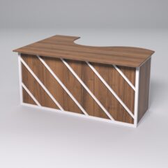 Стол эргономичный офисный СЭ-12А (правосторонний) СТРОНГ в стиле ЛОФТ декор №2, Орех + металлический каркас Белый