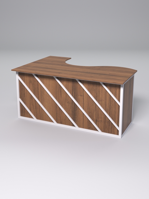 Стол эргономичный офисный СЭ-12А (правосторонний) СТРОНГ в стиле ЛОФТ декор №2, Орех + металлический каркас Белый