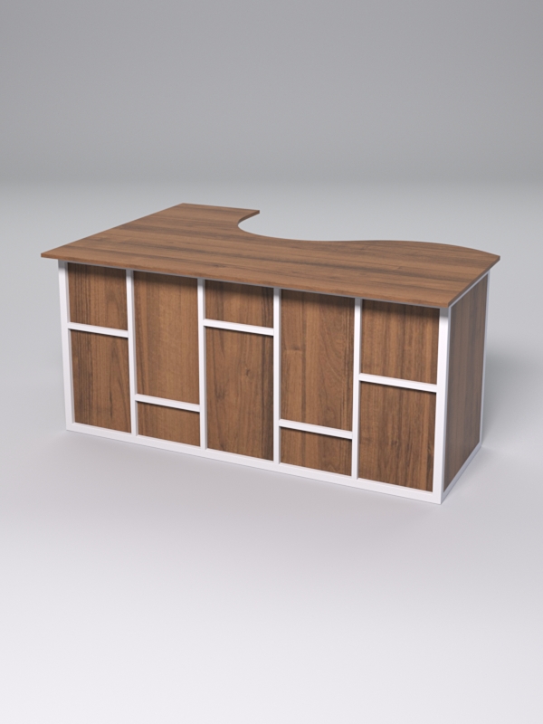 Стол эргономичный офисный СЭ-12А (правосторонний) СТРОНГ в стиле ЛОФТ декор №3, Орех + металлический каркас Белый