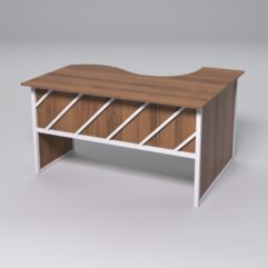 Стол эргономичный офисный СЭ-13 (левосторонний) СТРОНГ в стиле ЛОФТ декор №2, Орех + металлический каркас Белый