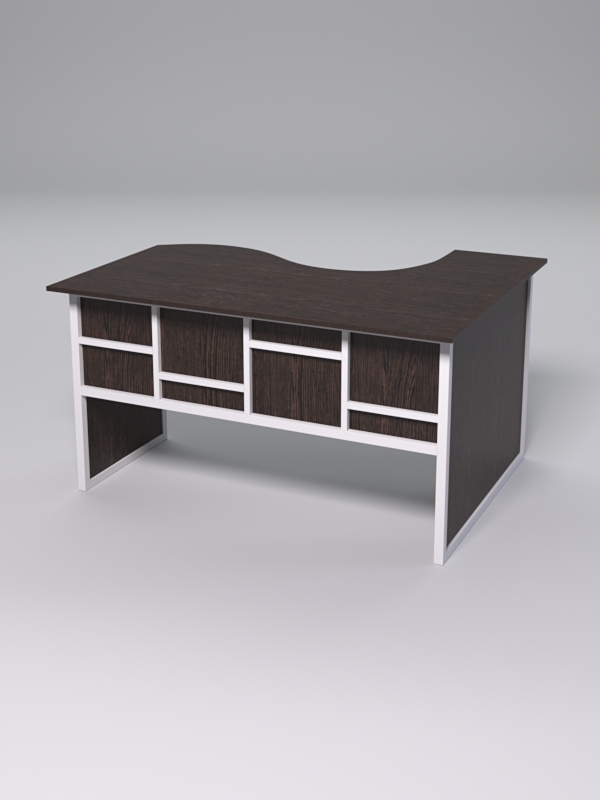 Стол эргономичный офисный СЭ-13 (левосторонний) СТРОНГ в стиле ЛОФТ декор №3, Дуб Венге + металлический каркас Белый