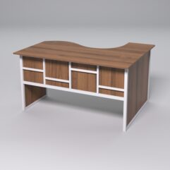 Стол эргономичный офисный СЭ-13 (левосторонний) СТРОНГ в стиле ЛОФТ декор №3, Орех + металлический каркас Белый