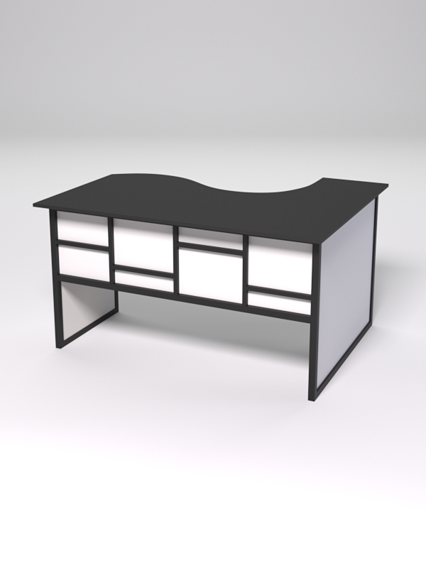 Стол эргономичный офисный СЭ-13 (левосторонний) СТРОНГ в стиле ЛОФТ декор №3, Черный и Белый