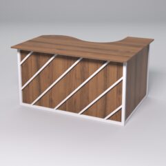 Стол эргономичный офисный СЭ-13А (левосторонний) СТРОНГ в стиле ЛОФТ декор №2, Орех + металлический каркас Белый