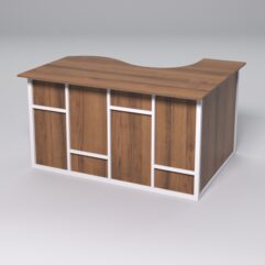 Стол эргономичный офисный СЭ-13А (левосторонний) СТРОНГ в стиле ЛОФТ декор №3, Орех + металлический каркас Белый