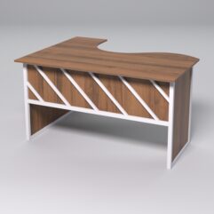 Стол эргономичный офисный СЭ-14 (правосторонний) СТРОНГ в стиле ЛОФТ декор №2, Орех + металлический каркас Белый