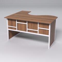 Стол эргономичный офисный СЭ-14 (правосторонний) СТРОНГ в стиле ЛОФТ декор №3, Орех + металлический каркас Белый