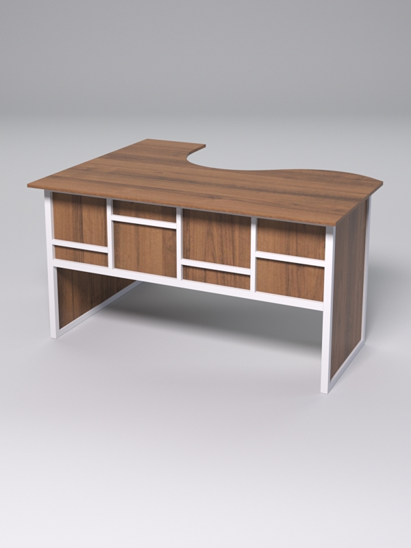 Стол эргономичный офисный СЭ-14 (правосторонний) СТРОНГ в стиле ЛОФТ декор №3, Орех + металлический каркас Белый