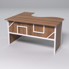 Стол эргономичный офисный СЭ-14 (правосторонний) СТРОНГ в стиле ЛОФТ декор №4, Орех + металлический каркас Белый