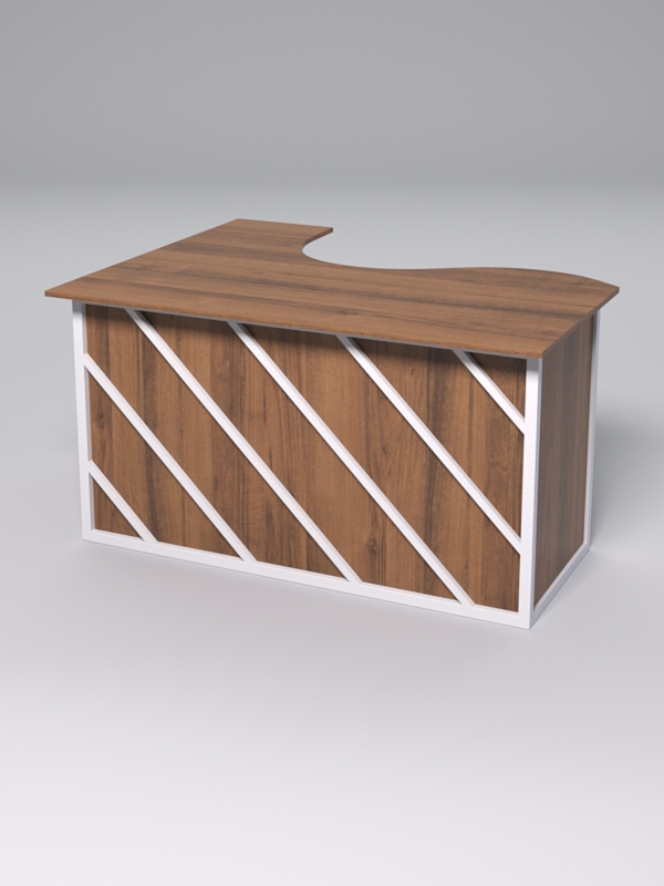 Стол эргономичный офисный СЭ-14А (правосторонний) СТРОНГ в стиле ЛОФТ декор №2, Орех + металлический каркас Белый