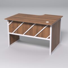 Стол эргономичный офисный СЭ-15 (левосторонний) СТРОНГ в стиле ЛОФТ декор №2, Орех + металлический каркас Белый