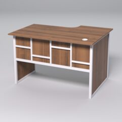 Стол эргономичный офисный СЭ-15 (левосторонний) СТРОНГ в стиле ЛОФТ декор №3, Орех + металлический каркас Белый