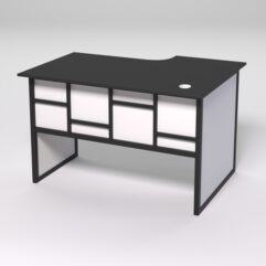 Стол эргономичный офисный СЭ-15 (левосторонний) СТРОНГ в стиле ЛОФТ декор №3, Черный и Белый