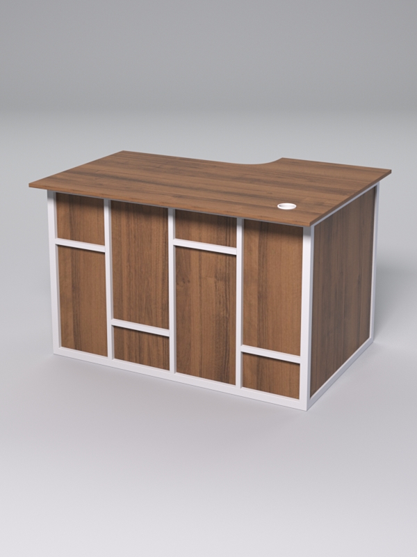 Стол эргономичный офисный СЭ-15А (левосторонний) СТРОНГ в стиле ЛОФТ декор №3, Орех + металлический каркас Белый