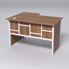 Стол эргономичный офисный СЭ-16 (правосторонний) СТРОНГ в стиле ЛОФТ декор №3, Орех + металлический каркас Белый