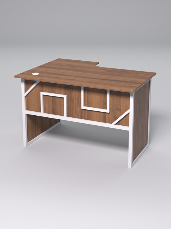 Стол эргономичный офисный СЭ-16 (правосторонний) СТРОНГ в стиле ЛОФТ декор №4, Орех + металлический каркас Белый