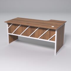 Стол эргономичный офисный СЭ-17 (левосторонний) СТРОНГ в стиле ЛОФТ декор №2, Орех + металлический каркас Белый