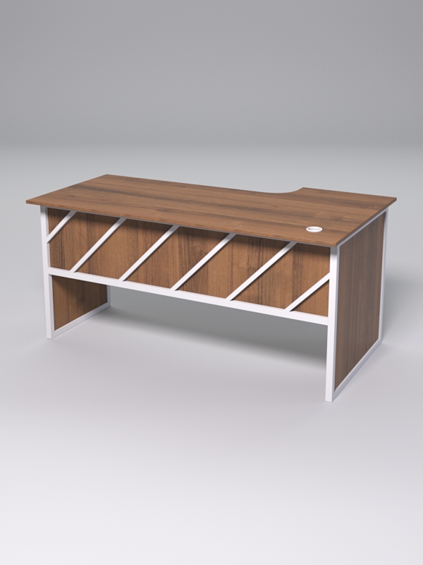 Стол эргономичный офисный СЭ-17 (левосторонний) СТРОНГ в стиле ЛОФТ декор №2, Орех + металлический каркас Белый