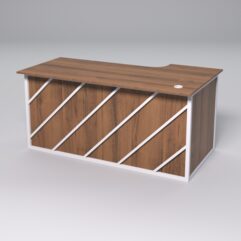 Стол эргономичный офисный СЭ-17А (левосторонний) СТРОНГ в стиле ЛОФТ декор №2, Орех + металлический каркас Белый