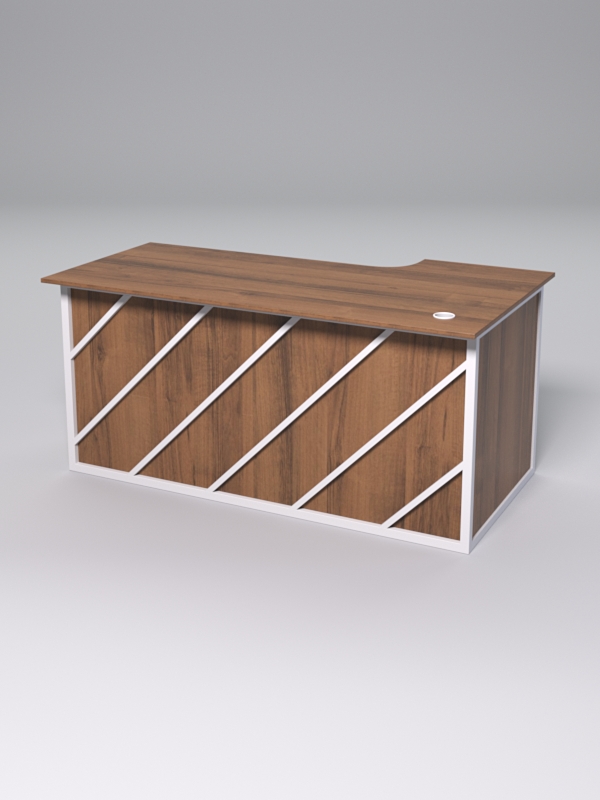 Стол эргономичный офисный СЭ-17А (левосторонний) СТРОНГ в стиле ЛОФТ декор №2, Орех + металлический каркас Белый