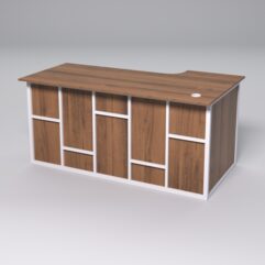 Стол эргономичный офисный СЭ-17А (левосторонний) СТРОНГ в стиле ЛОФТ декор №3, Орех + металлический каркас Белый