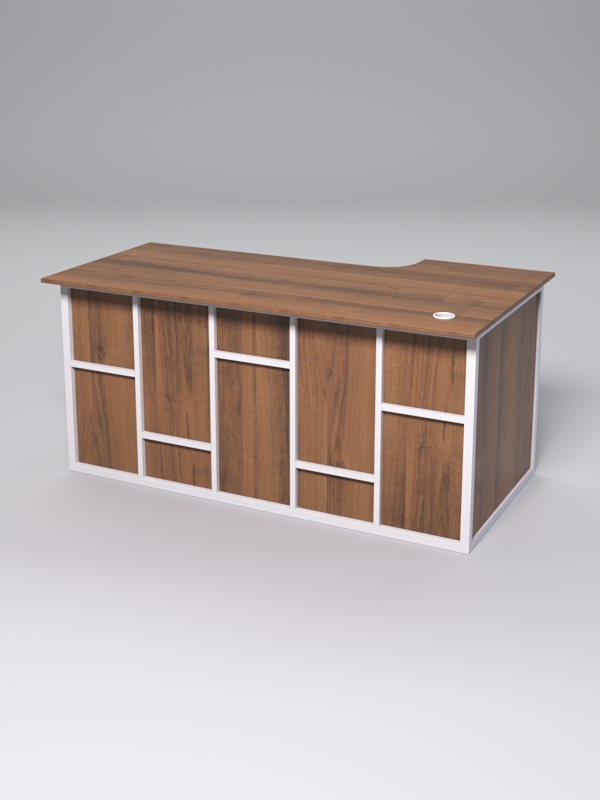 Стол эргономичный офисный СЭ-17А (левосторонний) СТРОНГ в стиле ЛОФТ декор №3, Орех + металлический каркас Белый