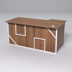 Стол эргономичный офисный СЭ-17А (левосторонний) СТРОНГ в стиле ЛОФТ декор №4, Орех + металлический каркас Белый