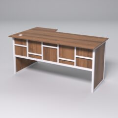 Стол эргономичный офисный СЭ-18 (правосторонний) СТРОНГ в стиле ЛОФТ декор №3, Орех + металлический каркас Белый