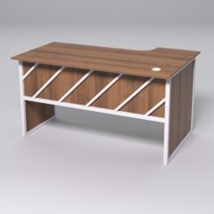 Стол эргономичный офисный СЭ-19 (левосторонний) СТРОНГ в стиле ЛОФТ декор №2, Орех + металлический каркас Белый