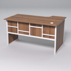 Стол эргономичный офисный СЭ-19 (левосторонний) СТРОНГ в стиле ЛОФТ декор №3, Орех + металлический каркас Белый