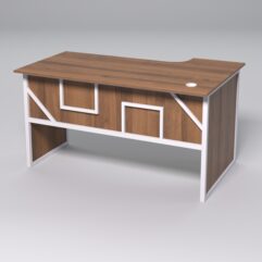 Стол эргономичный офисный СЭ-19 (левосторонний) СТРОНГ в стиле ЛОФТ декор №4, Орех + металлический каркас Белый