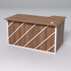 Стол эргономичный офисный СЭ-19А (левосторонний) СТРОНГ в стиле ЛОФТ декор №2, Орех + металлический каркас Белый