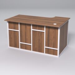 Стол эргономичный офисный СЭ-19А (левосторонний) СТРОНГ в стиле ЛОФТ декор №3, Орех + металлический каркас Белый