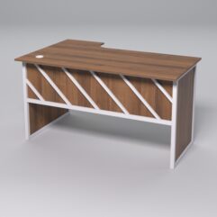 Стол эргономичный офисный СЭ-20 (правосторонний) СТРОНГ в стиле ЛОФТ декор №2, Орех + металлический каркас Белый