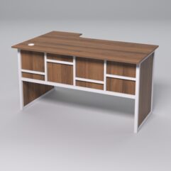 Стол эргономичный офисный СЭ-20 (правосторонний) СТРОНГ в стиле ЛОФТ декор №3, Орех + металлический каркас Белый