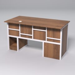 Стол для компьютера СК-33 (Левосторонний) СТРОНГ в стиле ЛОФТ декор №3, Орех + металлический каркас Белый