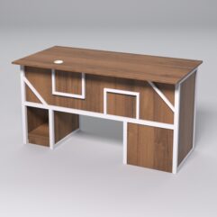 Стол для компьютера СК-33 (Левосторонний) СТРОНГ в стиле ЛОФТ декор №4, Орех + металлический каркас Белый