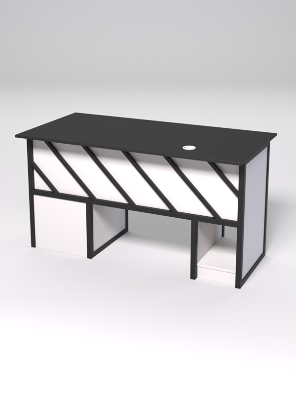 Стол для компьютера СК-34 (Правосторонний) СТРОНГ в стиле ЛОФТ декор №2, Черный и Белый