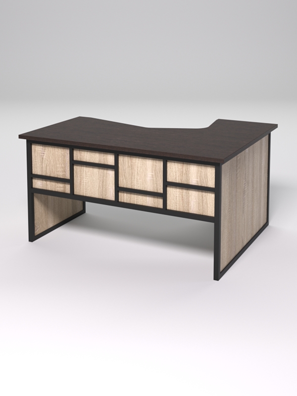 Стол эргономичный левосторонний НТ-040 СТРОНГ в стиле ЛОФТ декор №3, Дуб Венге и Дуб Сонома